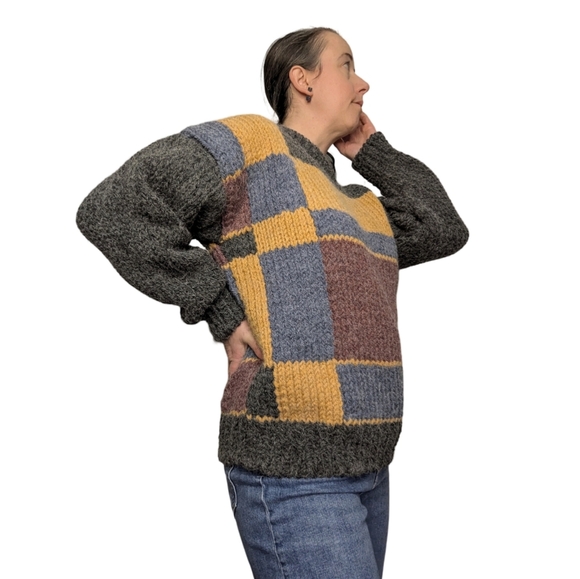 Custom Patchwork Fisherman Style Knit Crewneck Size Medium/Large - Picture 3 of 17